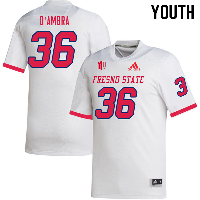 Youth #36 Nick D'Ambra Fresno State Bulldogs College Football Jerseys Sale-White